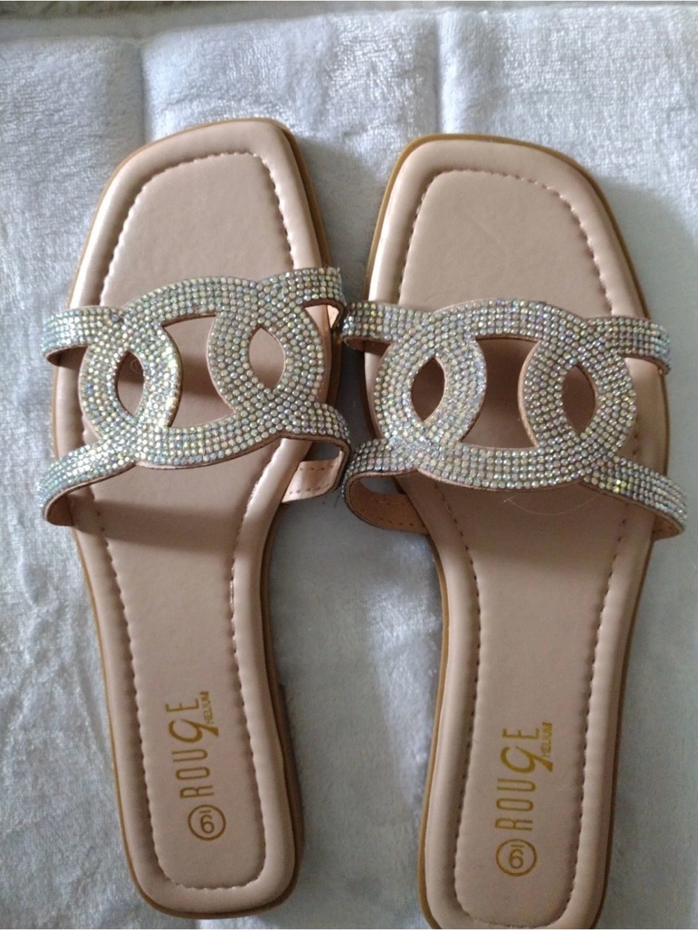 Rouge Helium Nude Pink Crystal-Embellished Slide Sandals NWOT
